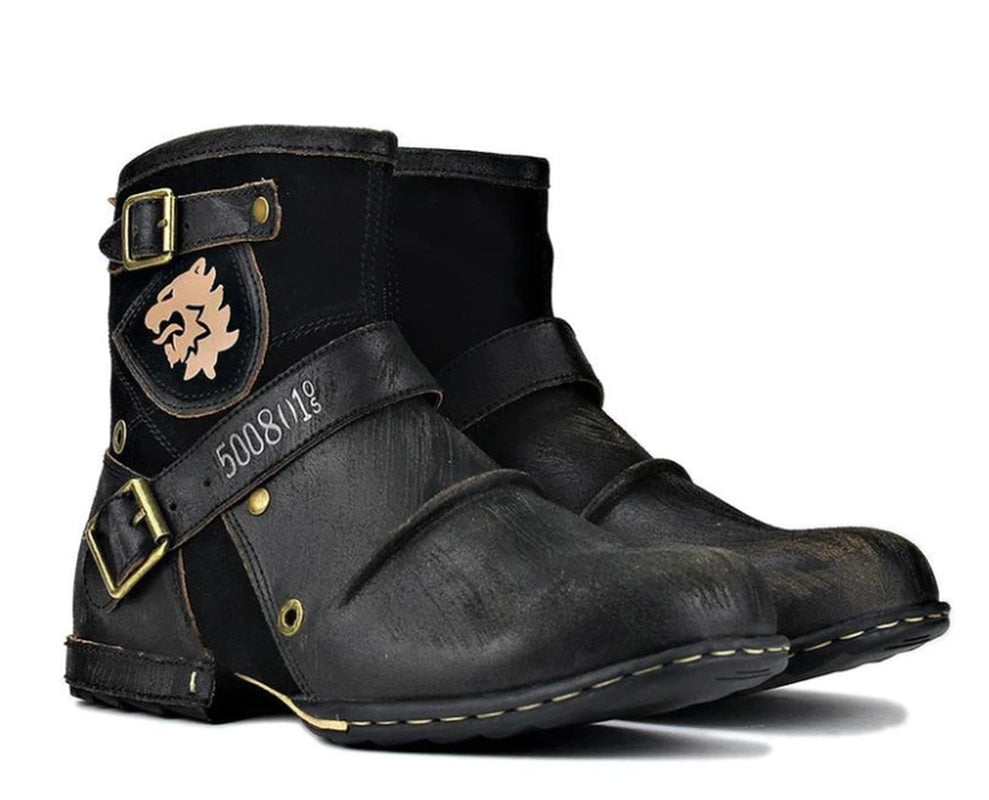 black leather motorcycle boots