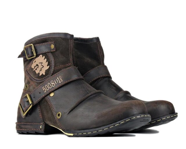 raw leather lion guard logo motorcycle boots