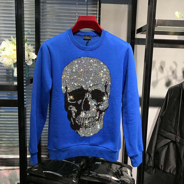 diamond skeleton head shirt royal blue
