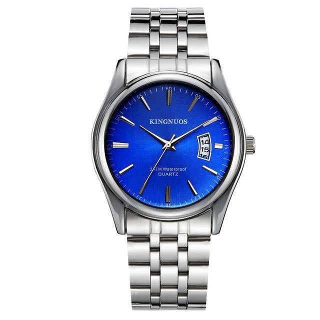 blue face stainless steel watch