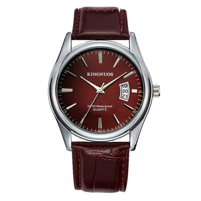 brown face brown leather watch kingnuous