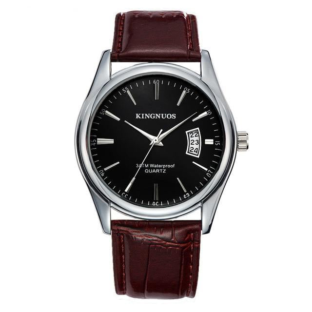 black face brown band watch kingnuous