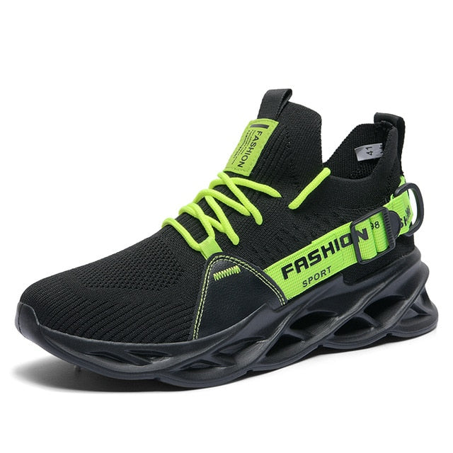 black fluorescent green air running sneakers