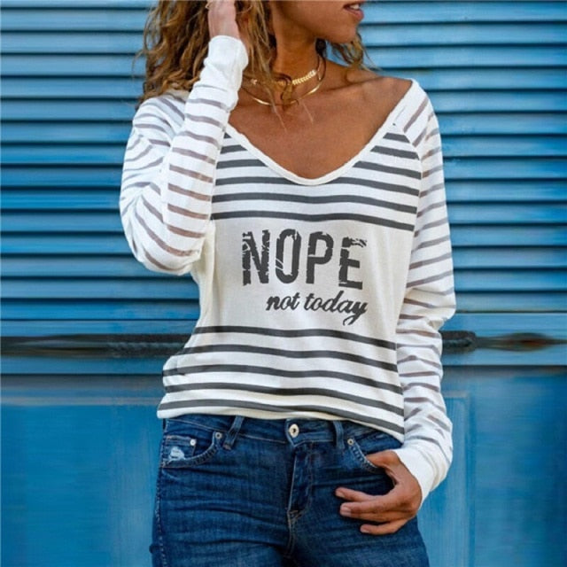 white striped nope not today long sleeve shirt women