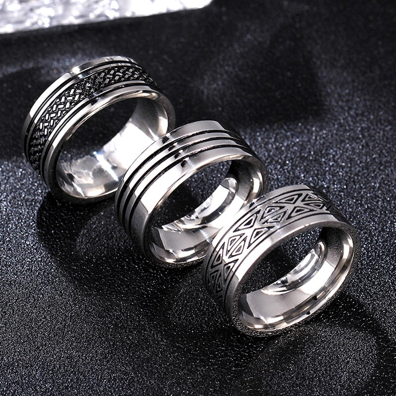 polished titanium engraved rings men collection