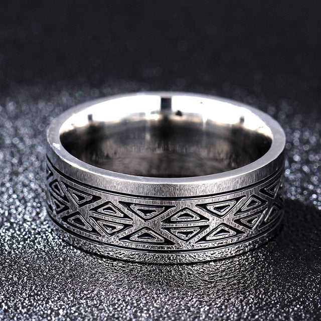 polished titanium pattern engraved ring men 