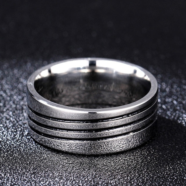 polished titanium spiral line engraved ring men 