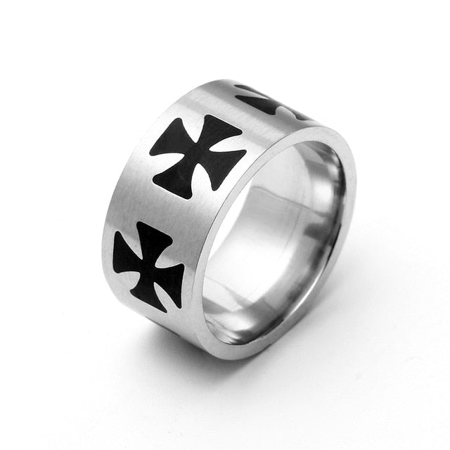 polished titanium black cross engraved ring men 