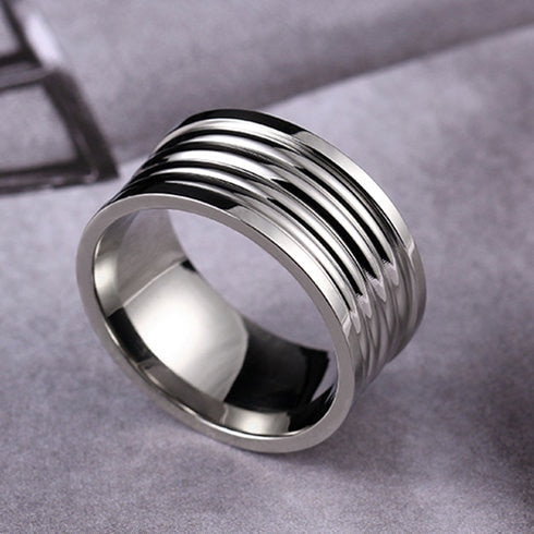 polished titanium grooved ring men 