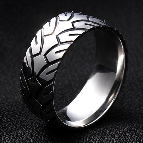 polished titanium tire marks engraved ring men