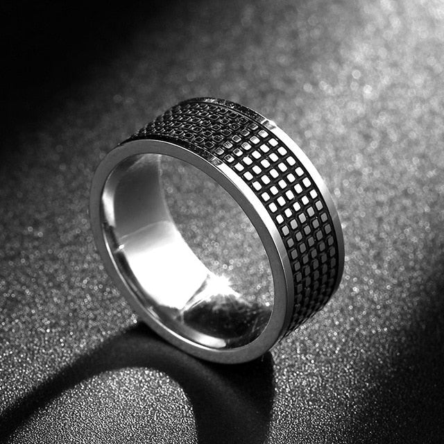 polished titanium square engraved ring men 