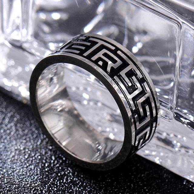 polished titanium maze engraved ring men 
