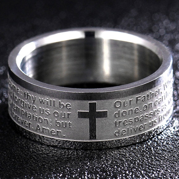 polished titanium christian cross engraved ring men 
