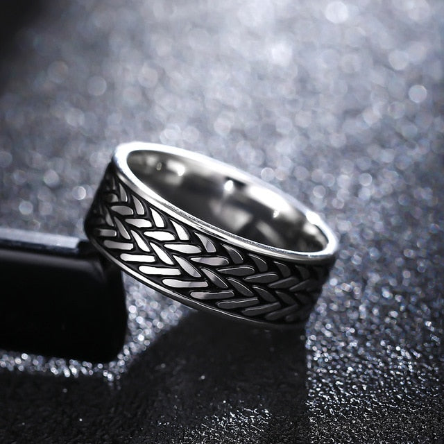 polished titanium crown engraved ring men 