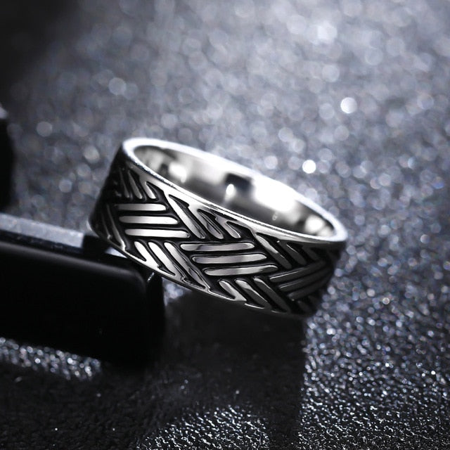 polished titanium line engraved ring men 