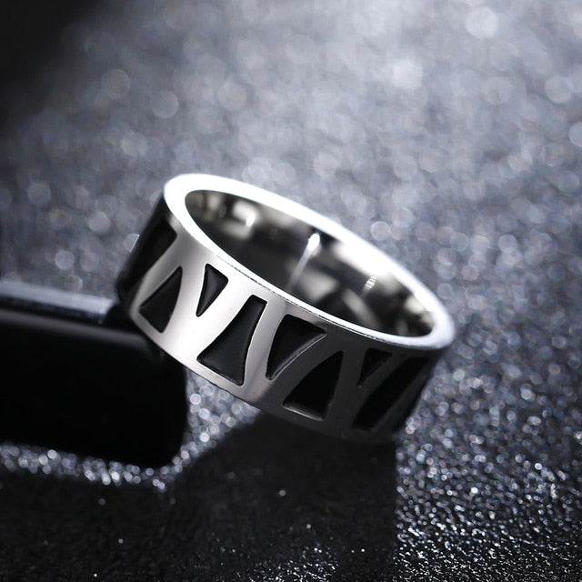polished titanium black engraved ring men 