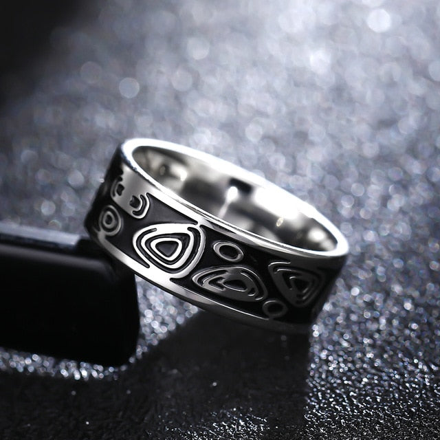 polished titanium abstract engraved ring men 