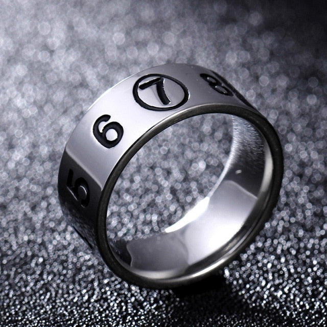 polished titanium number engraved ring men 