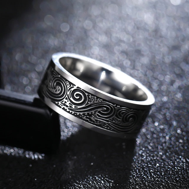 polished titanium swirl engraved ring men 
