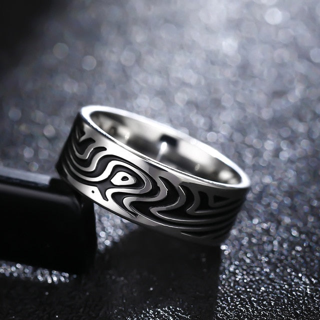 polished titanium art engraved ring men 