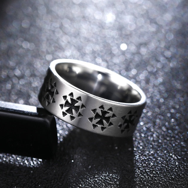 polished titanium cross engraved ring men 