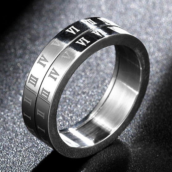 polished titanium roman numeral engraved ring men 