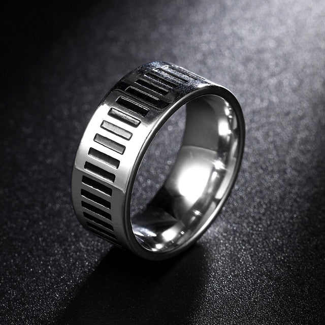 polished titanium fence engraved ring men 