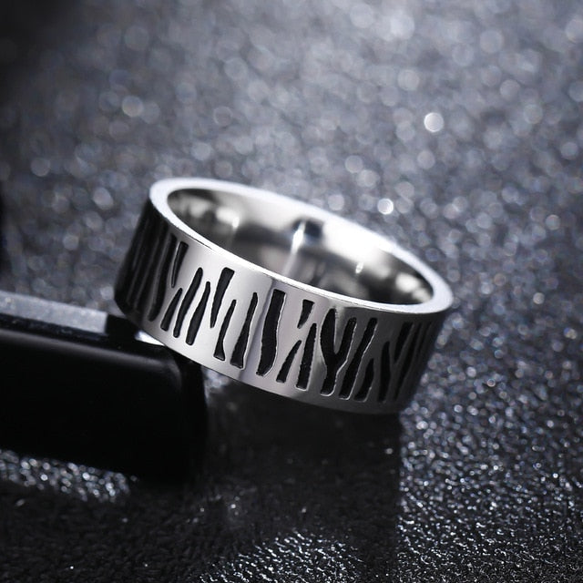 polished titanium tree symbol engraved ring men 