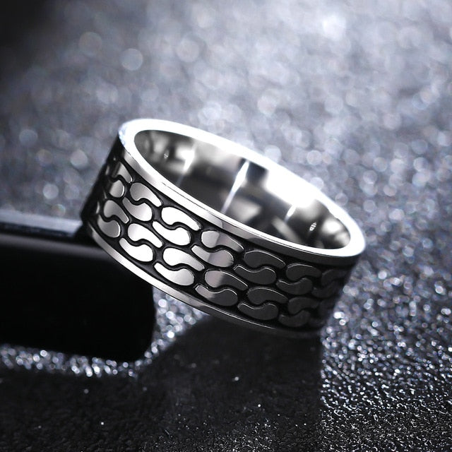 polished titanium quotation engraved ring men 