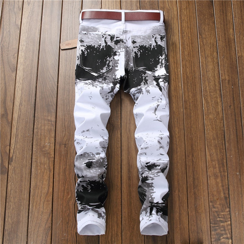 men's white camouflage jeans