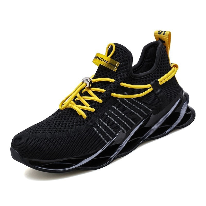 black and gold stripe running shoes