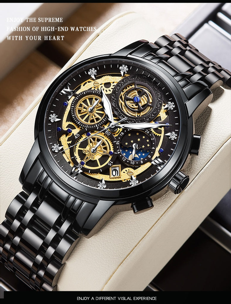 black gun metal big face luxury watch