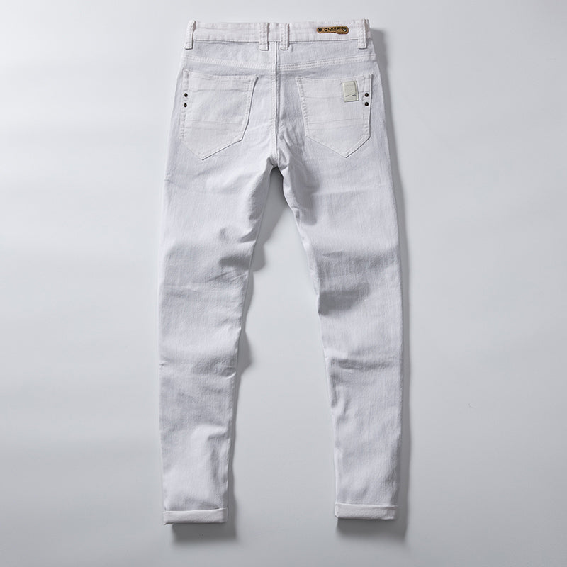white denim slim fit fashion jeans men