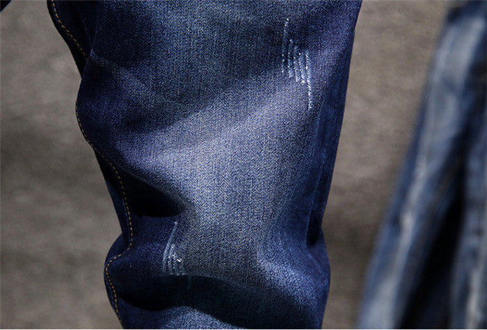 blue ripped denim slim fit fashion jeans men
