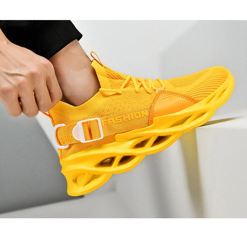 athletic yellow air running sneakers