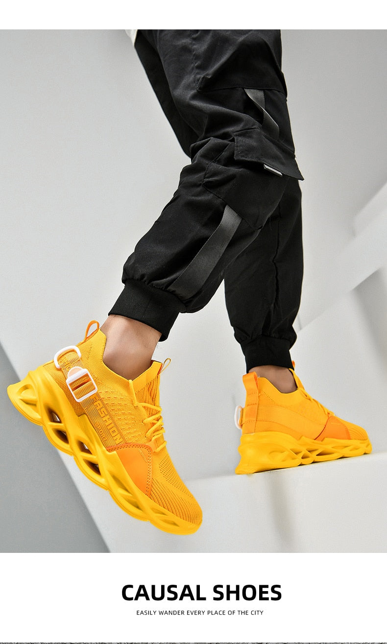 yellow air running sneakers