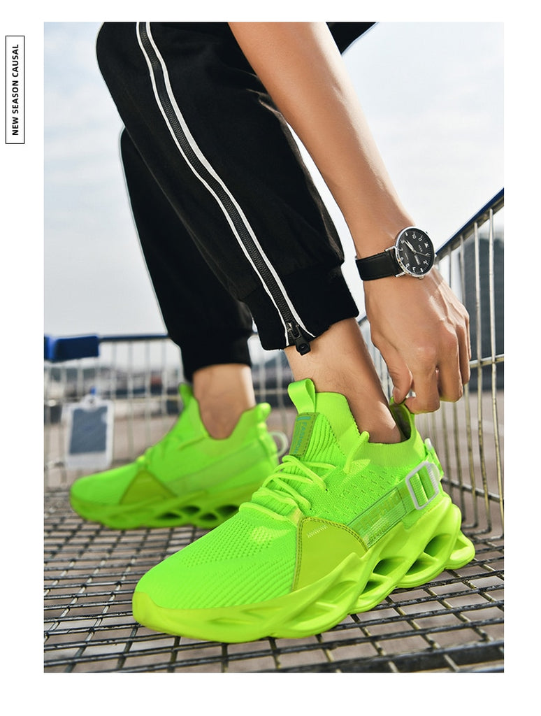 bright lime green air sole running shoes