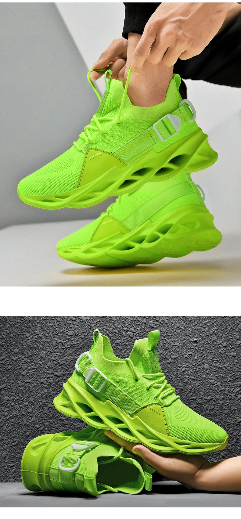 bright lime green air running shoes