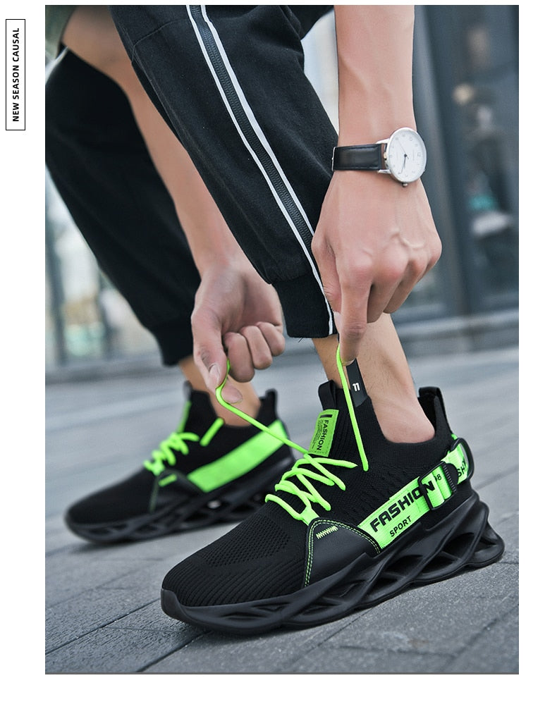 black fluorescent green air running sneakers