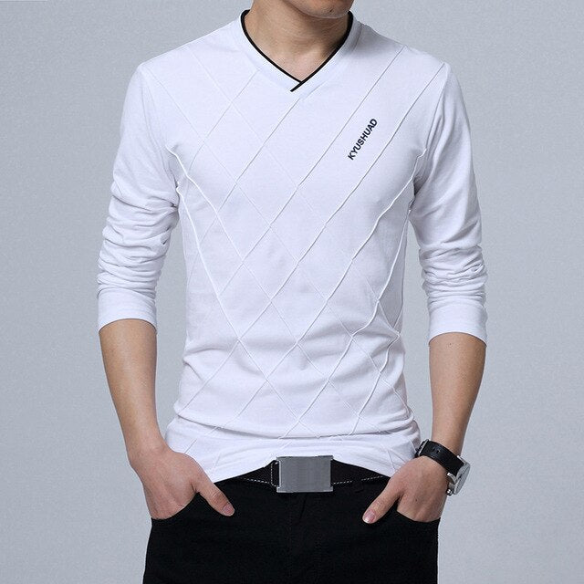 white argyle hem solid gray long sleeve v-neck shirt
