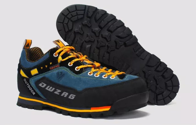 low cut blue yellow mountain hiking boots