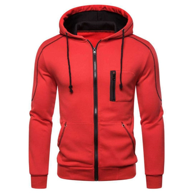 red zip-up hoodie