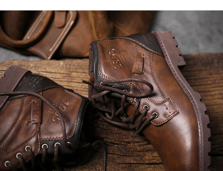 casual three quarter brown leather walking boots