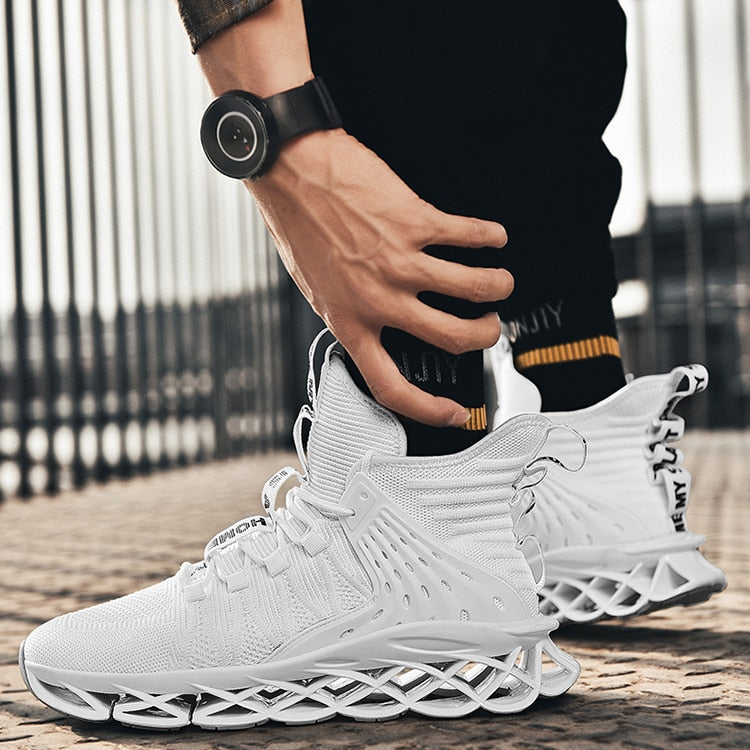white blade sole mesh sneakers