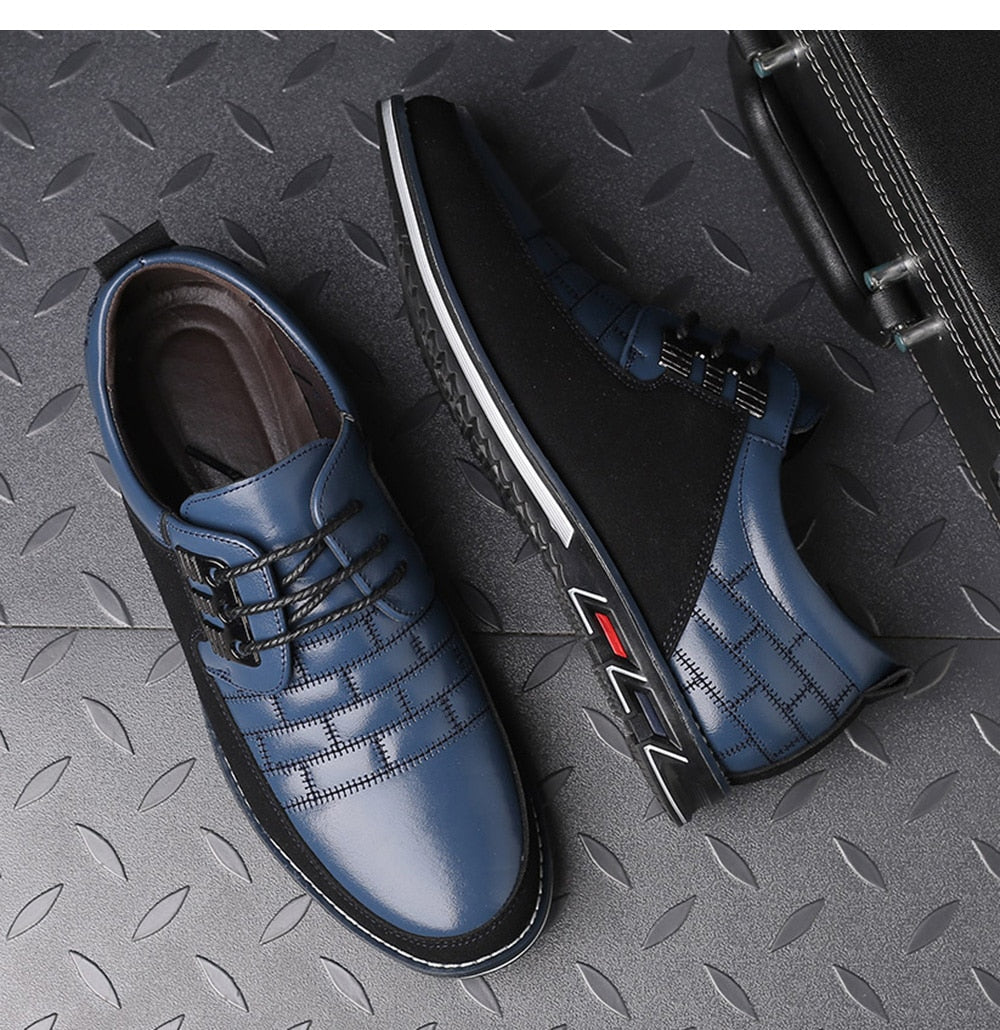 blue leather and suede casual walking shoes men