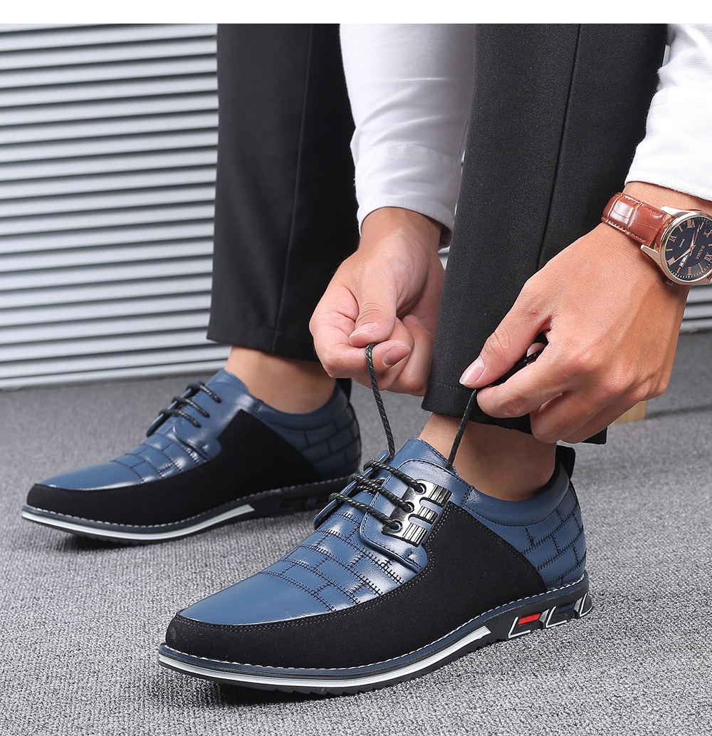 blue leather and suede casual british walker style loafers men