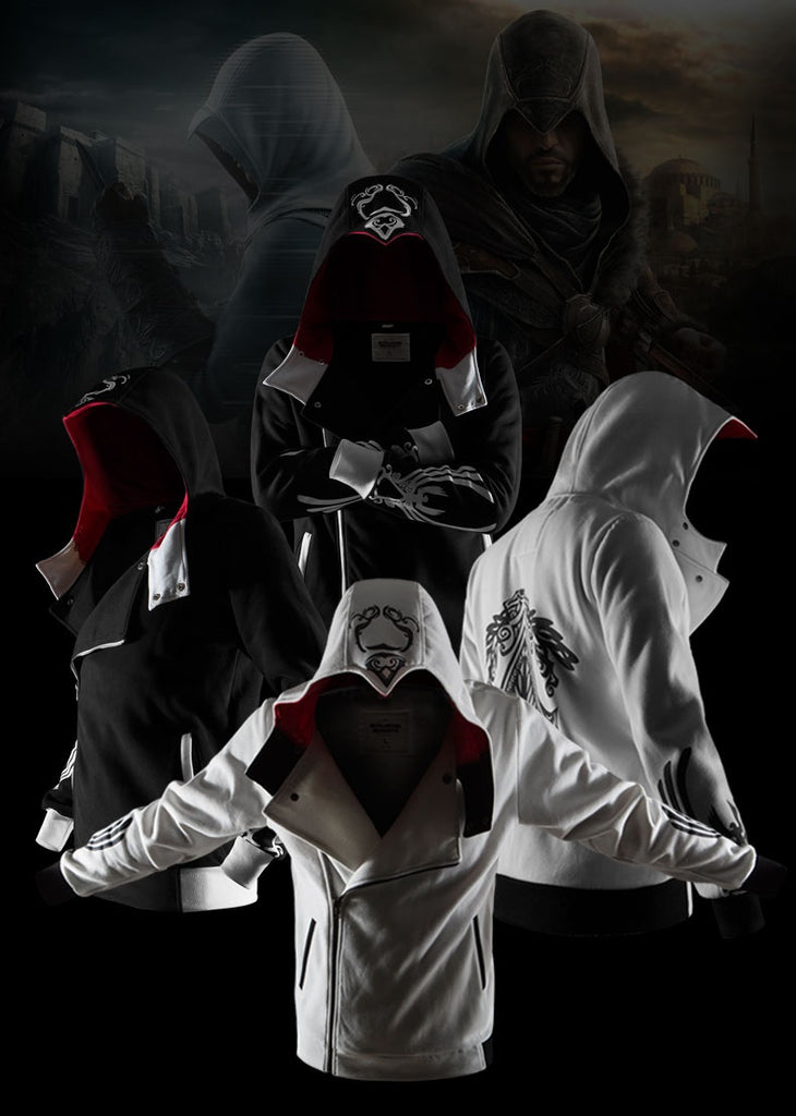 black white red assassins fashion hoodie men collection