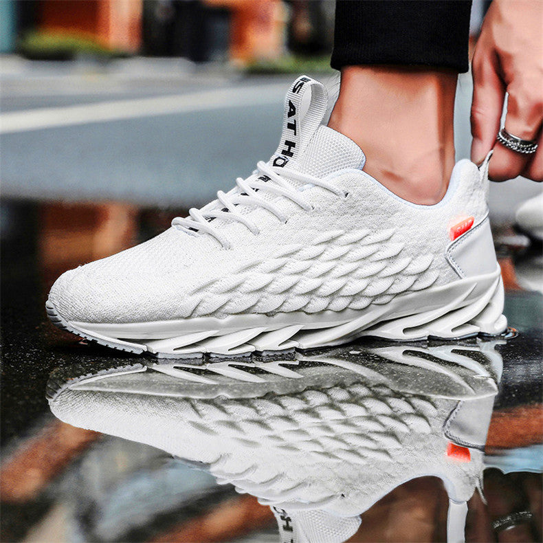 white mesh bootstrap running shoes