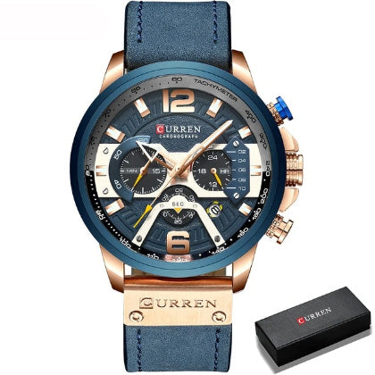 blue rose gold blue leather band watch