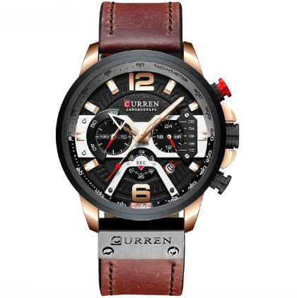 curren big face black face brown leather watch